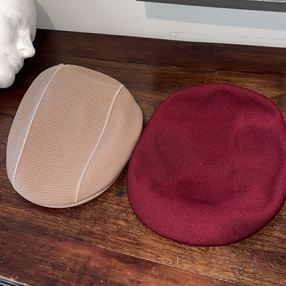 Two Retro Kangol Red & Tan Tropicap Flat Casual Paperboy Golf Cap Hat Vintage -2